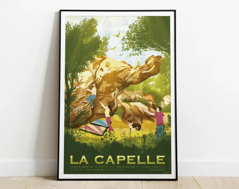 Affiche de La Capelle, escalade de bloc de rocher