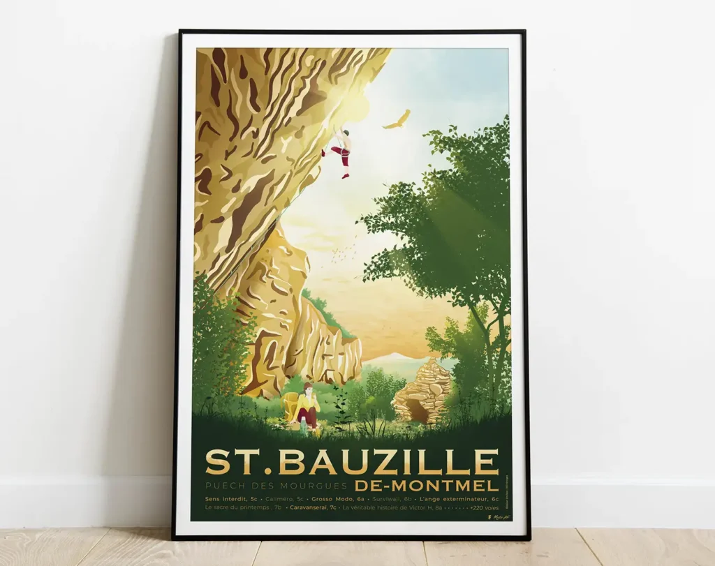 Affiche de Saint Bauzille de Montmel, falaise d'escalade proche de Montpellier