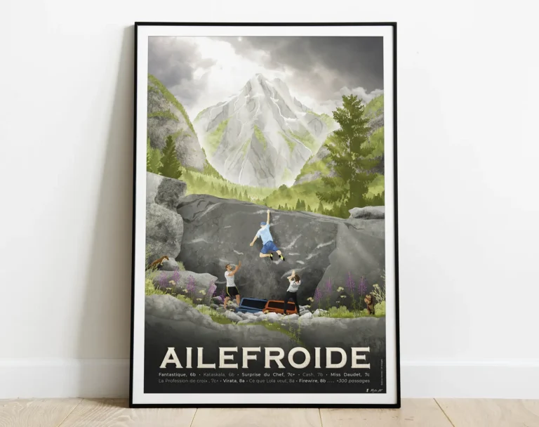 Affiche Ailefroide, dessin d'escalade de Mister AF