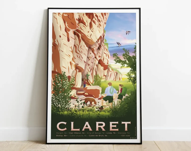 La falaise de Claret - Affiche imprimée sur papier de haute qualité. Une idée cadeau pour un grimpeur de montpellier.