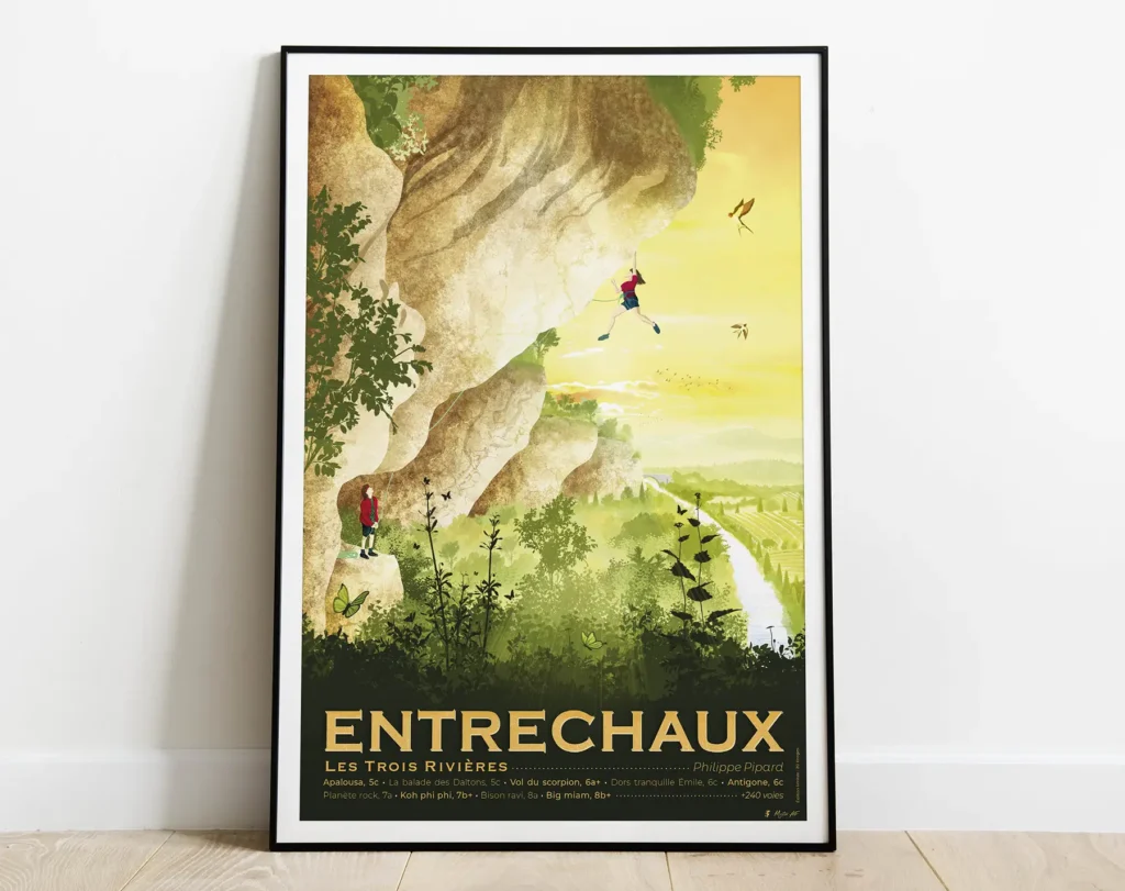 Affiche de Entrechaux, dessin d'escalade de Mister AF