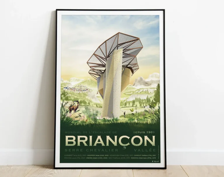 Affiche de Briançon avec le mur du Mondial de l'escalade. Serre Chevalier Vallée
