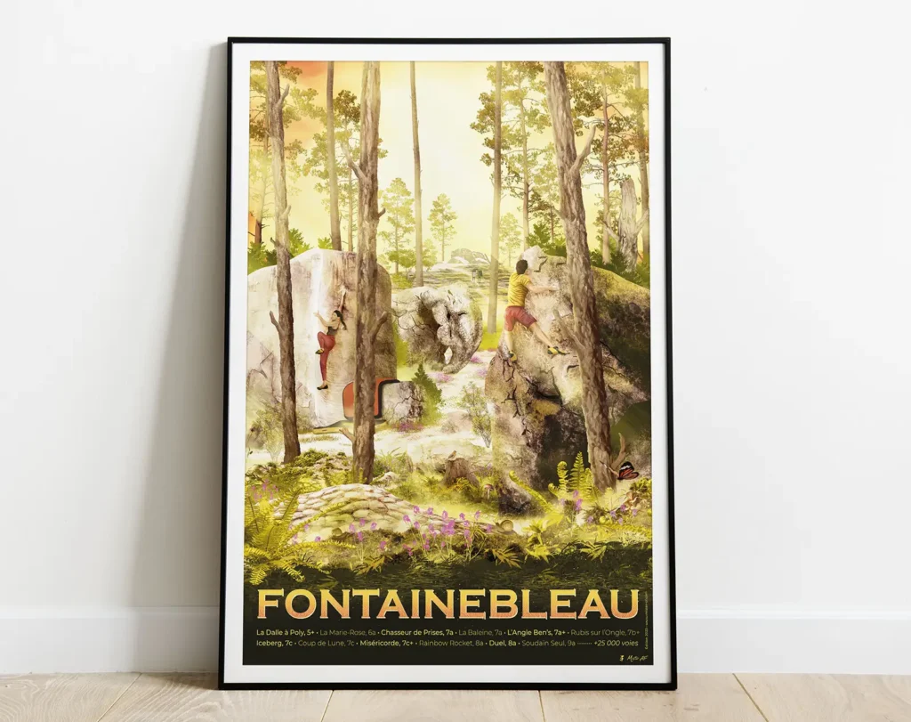 Affiche de Fontainebleau dessinée par Mister AF, artiste grimpeur